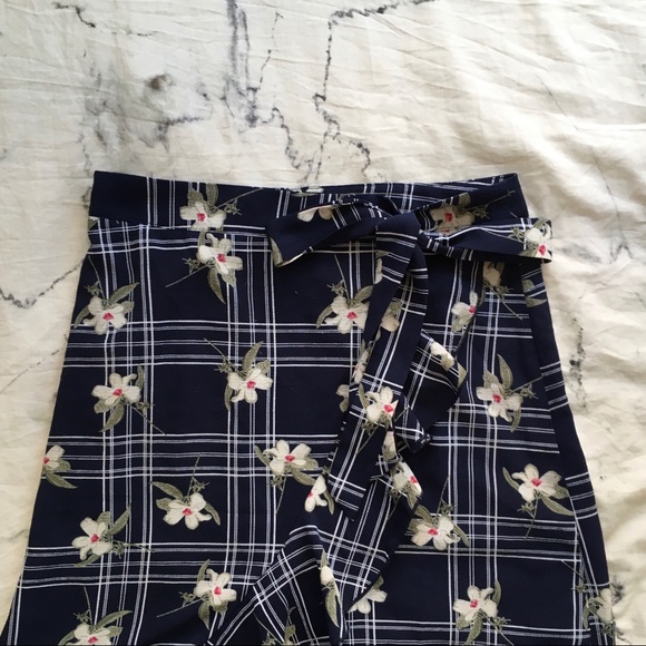 3/$30 Floral & Checks Faux-Wrap Ruffle Midi Skirt - Picture 3 of 4